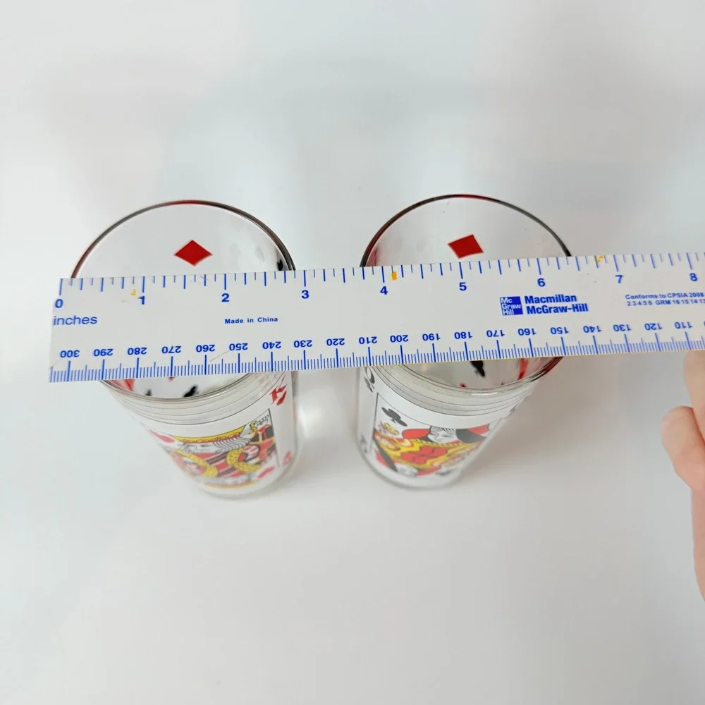Playing‎ Card Highball Glasses Italy set of 2 King Hearts Queen Clubs 2pc 4382